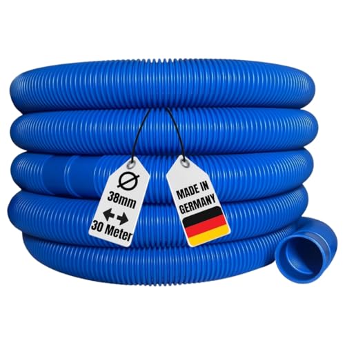 AquaOne Poolschlauch 38mm blau 30 Meter 1 1/2' Hochwertiger Pool Schlauch für Garten & Schwimmbad Solarschlauch Schwimmbadschlauch Saugschlauch Pumpenschlauch Flexibel Wasserschlauch