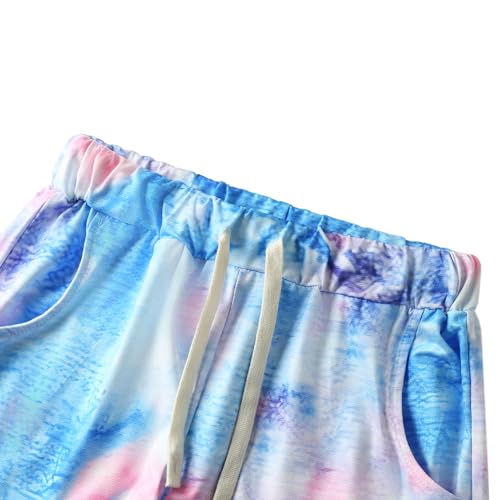 Image of Girls Short Sets Shorts and Crop Top Set, Short Sleeve T-Shirt and Shorts Summer Outfits for Girls Kids Tie Dye Shirt, 8-9 Years, A Blue