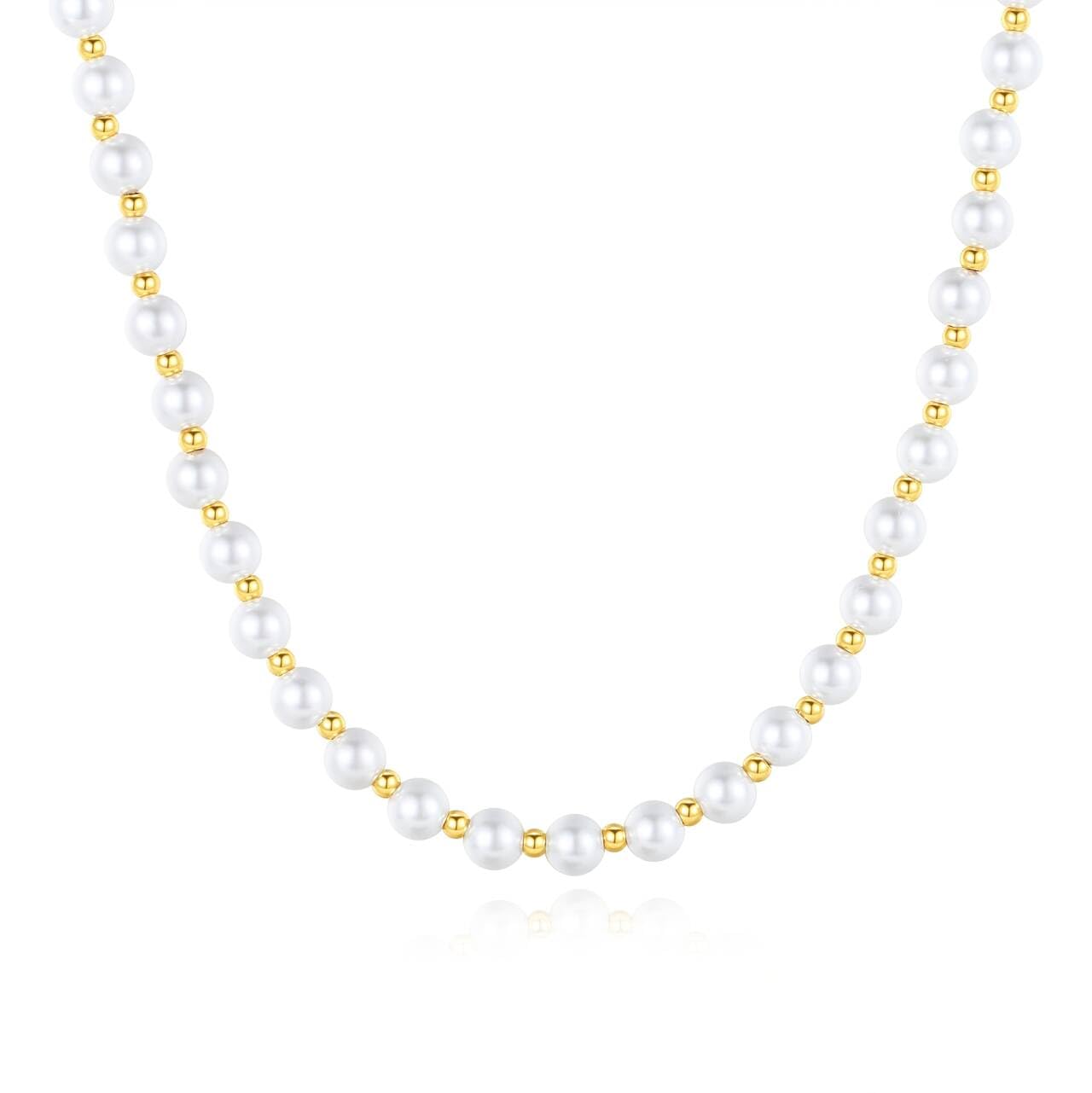 GAVU Collar Perlas Hombre, Collar Perlas Mujer, Collar de Perlas de Concha Unisex