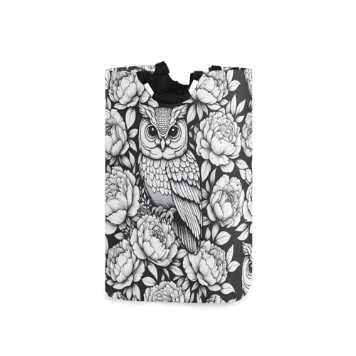 Jihqo Laundry Hamper Basket Owl with Peony Flowers Collapsible Nursery Storage Bin Waterproof Clothing Baskets for Home Bedroom Bathroom Washing Room