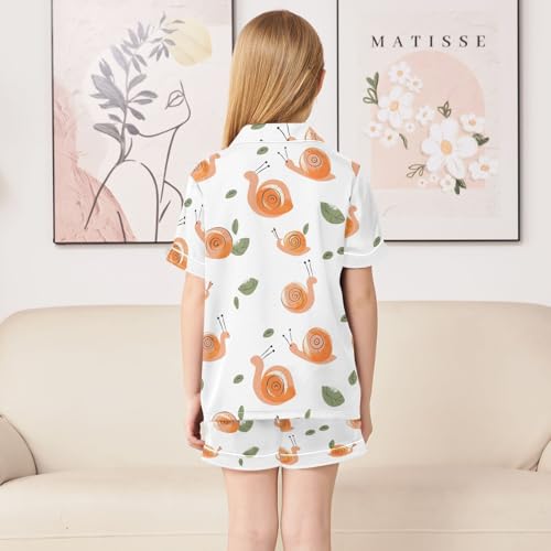 ALAZA Snail White Watercolor Satin Pajamas Set Short Sleeve Button Down Sleepwear Summer Pjs 2 Piece4