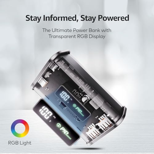 Image of itel Star 110F 10,000mAh Powerbank | Transparent Design | 22.5W Fast Charging | AIOT Device Compatible | LED Display | Multiport Output & Input | Type-C & Micro USB | for Android, iPhone | Black