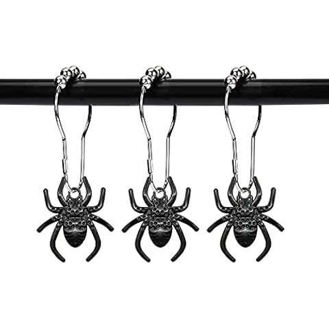 ZILucky Set of 12 Spider Shower Curtain Hooks Rings Halloween Bath Decor Party Decoration Stainless Steel Rustproof (Black) Cover