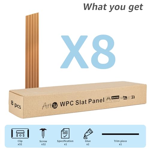Image of Art3d 108 x 6 Inch WPC Slat Wall Panels, 3D Wall Accents, 8-Pack, Boxwood