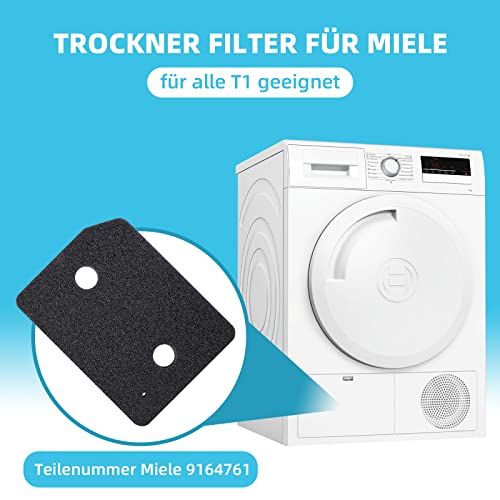 4 Stück 9164761 Trockner Filter für Miele T1 Serie Wärmepumpentrockner, Fein/Grob 207 x 157 x 30mm Wäschetrockner Sockelfilter