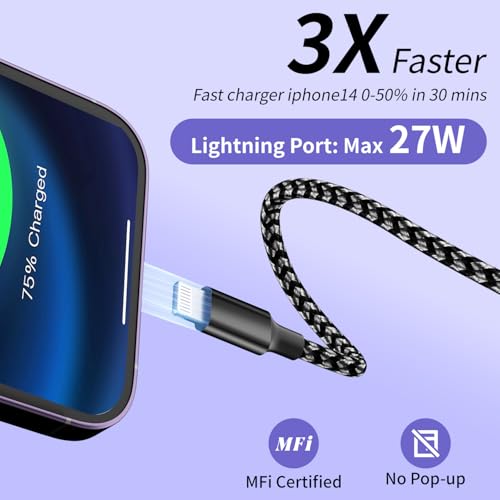 Image of 100W USB-C Multi Charging Cable with E-Mark Chip, USB C Cable Fast Charging | 3 IN 1 Universal Multiple Charger Cord with Type-C, Micro USB, IP Port for iPhone17-12 /Cell Phones /Car and More (2Pack 5FT)