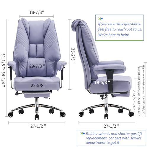 Big and Tall Office Chair 400lbs Wide Seat, Leather High Back Executive Office Chair with Foot Rest, Ergonomic Chairs Lumbar Support for Lower Back Pain Relief (Light Purple)