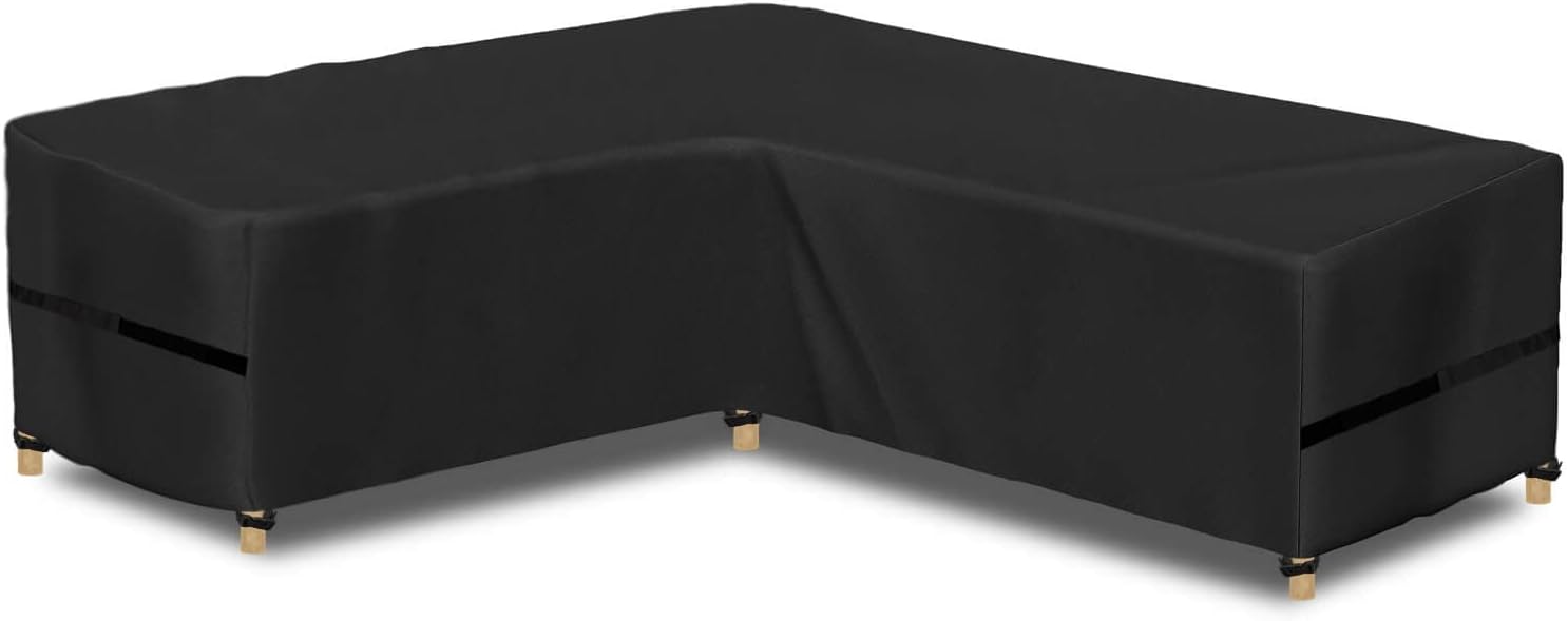 AWNIC garden l shaped sofa cover, rattan corner furniture covers waterproof outdoor l shape dining set covers uv resistant 215 x 215 x 71 cm