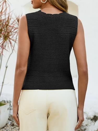 Image of Saodimallsu Womens Crochet Tank Tops Cute Summer Sweater Vest Knit Outfits | Trendy Casual,Sleeveless,V Neck,Cropped,Button Down,Boho,Going Out,Casual Daily Wear, Beach Vacation
