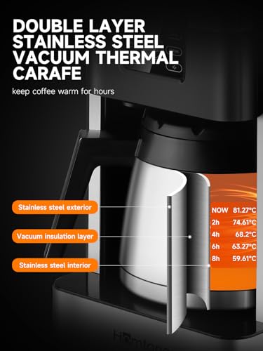 Homtone 1000W Programmierbare Kaffeemaschine 8 Tassen mit Timer, Edelstahl Filterkaffeemaschine, Abschaltautomatik, Tropf-Stopp, Dauerfilter, BPA-frei, Schwarz – Bild 4