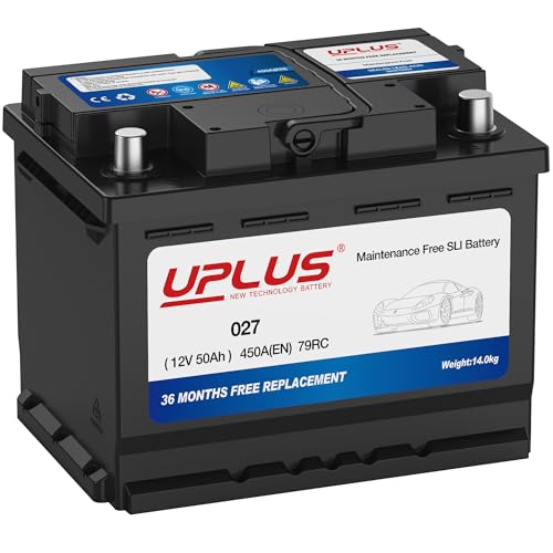 UPLUS 027 Car Battery, 12V 50Ah Maintenance Free Automotive Battery, 450A 79RC, for standard non-start-stop vehicles, Left: - Right: +, 242L x 175W x 190H(mm)
