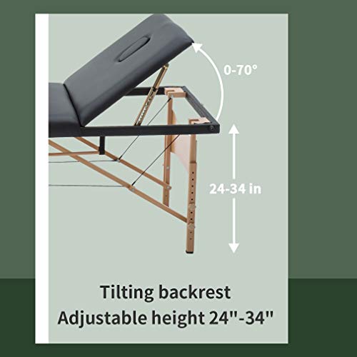 Massage Bed Spa Bed Massage Table Salon Tattoo Bed Heigh Adjustable 3 Fold 84\" Massage Table W/Sheet Cradle Cover 2 Bolster Hanger Portable Facial