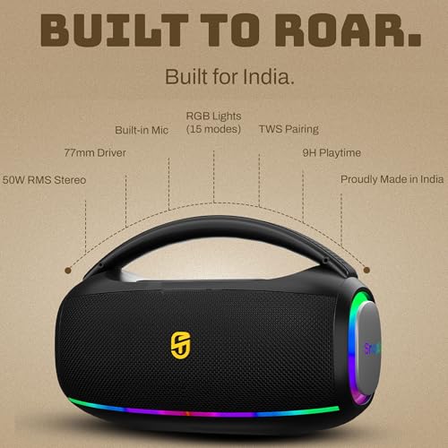 Image of Groove Z Pro Powerful 50W Stereo Sound Surround Speaker with RGB, up to 9Hrs of Music, Deep Bass, Bluetooth 5.3, Multi-Compatible Connections - Raging Black