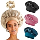 MUNSKT - Gorro de satén y 1 diadema para dormir, con capucha suelta y correa fina, ideal para dormir mientras duerme con rizado y largo pelo.