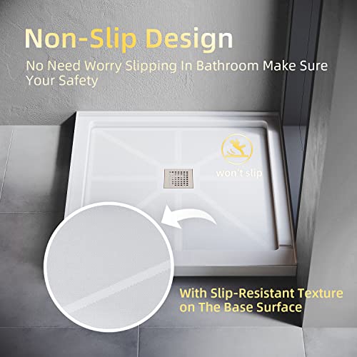 Ziocceh 36" L X 36" W X 4" H Center Drain Shower Pan Single Threshold Anti-Slip Acrylic Shower Base White With Brushed Nickel Cover #TOP5