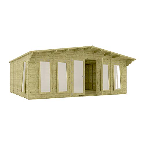 Project Timber 20 x 16 Pressure Treated Alpine Grandmaster Long Windows Summerhouse Cabin Tongue and Groove Construction with 19mm Tongue and Groove Floor 20ft x 16ft