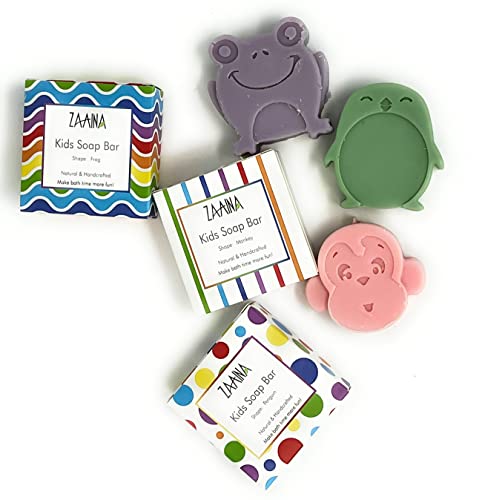 Zaaina Kids Soap Bar, Unique, Natural, Cute Animal Shapes, Fun Bath Time For Children, Boys Or Girls, For All Skin Types, Made In Usa, No Preservatives Or Artificial Ingredients, 3 Pack (Monkey, Penguin, Frog) By Zaaina #TOP7