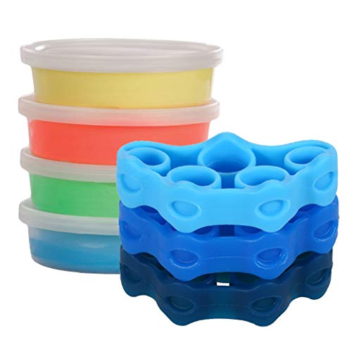 Serenily Hand Exerciser & Therapy Putty - Grip Strenght Trainer, 7Pc Set. Putty & Finger Exerciser for Hand Therapy. Finger Strengthener & Rehab Putty for Grip Strength, Carpal Tunnel & Stroke Rehab