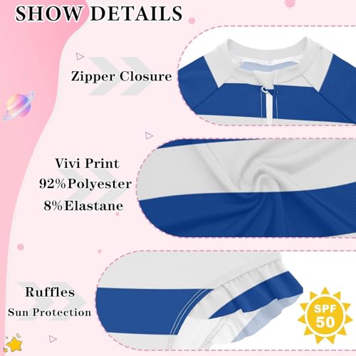 Image of CaTaKu Girls Rash Guard Swimsuit Long Sleeve One Piece Bathing Suit UPF 50+ Toddler Kids Zipper Ruffle Swimwear 3-12Y
