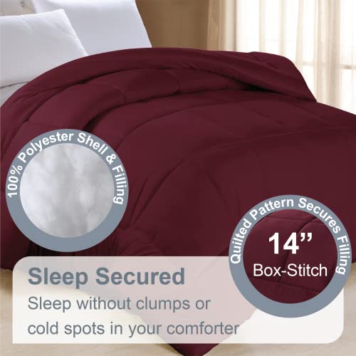 Swift Home Queen Comforter - Lightweight & Extra Soft Down Alternative Bedding - All-Season Comfortable Bed Comforter - Wrinkle Fade Stain Resistant - Burgundy, Queen #TOP2