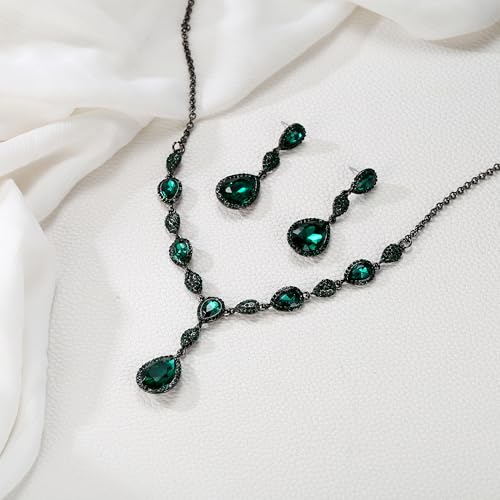 EleQueen Women's Cubic Zirconia Teardrop Y-Necklaces Dangle Earrings Jewelry Sets for Brides Bridesmaids4