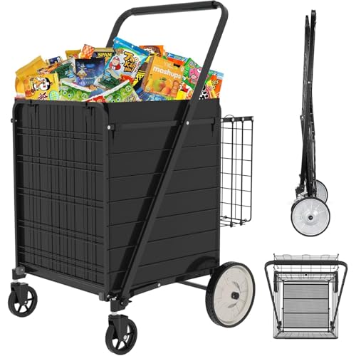 Carrito de la compra plegable, carrito utilitario resistente con forro impermeable extraíble, diseño plegable para supermercado y viajes