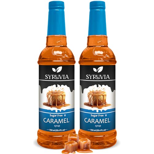 Syruvia Sugar-Free Caramel Coffee Syrup β 25.4 fl oz - Syrup for Coffee, Latte, Shakes, Smoothies, Desserts β 100% Vegan, Gluten Free, Kosher β No-Calorie Coffee Syrup, (Pack of 2)