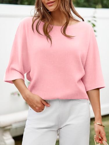 Image of Cicy Bell Womens Half Sleeve Sweaters Oversized Boat Neck Knitted Pullover Sweater Trendy Casual Loose Fit Fall Tops