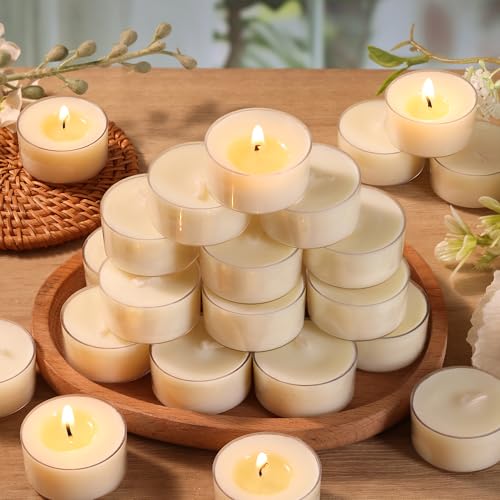 6 Hour Soy Tealight Candles Bulk 25 Pack White Emergency Votive Tea Lights | Burn Clean Non-Paraffin Unscented Natural Candles Non Toxic Long Lasting Smokeless