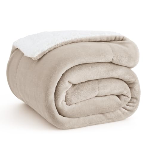 Image of Bedsure GentleSoft Sherpa Fleece Throw Blanket for Couch, Non-Heated, Thick and Warm Throw for Women and Men, Soft Fuzzy Plush Blanket for Winter, Beige, 50x60 Inches