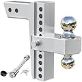 LOCAME Adjustable Trailer Hitch, Fits 2.5-Inch Receiver Only, 10-Inch Drop/Rise Aluminum Drop Hitch,18,500 LBS GTW-Tow Hitch for Heavy Duty Truck with Double Stainless Steel Locks, Silver, LC0009