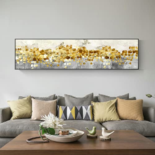 Toile art abstrait doré moderne 30x105 cm pour décoration murale de chambre