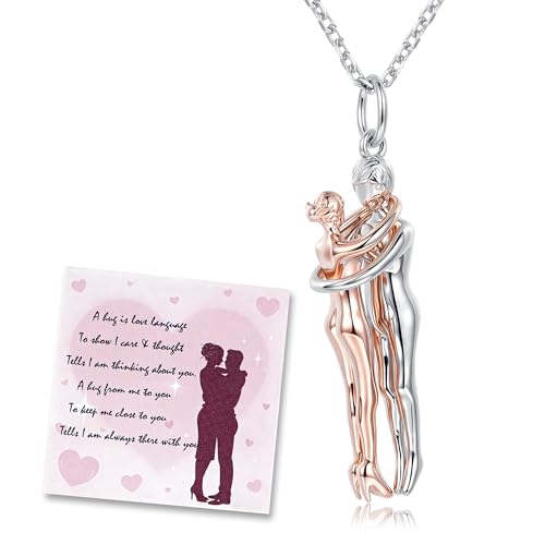 ReBest 925 Sterling Silver Hug Couple Necklace for Women Men Couples Jewelry Rose Gold