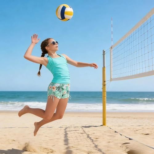 Image of Size 7-16 Years Girls Slim Fit Swimsuit 2 Piece Halterneck Tankini Swimsuit Drawstring Printed Swim Shorts