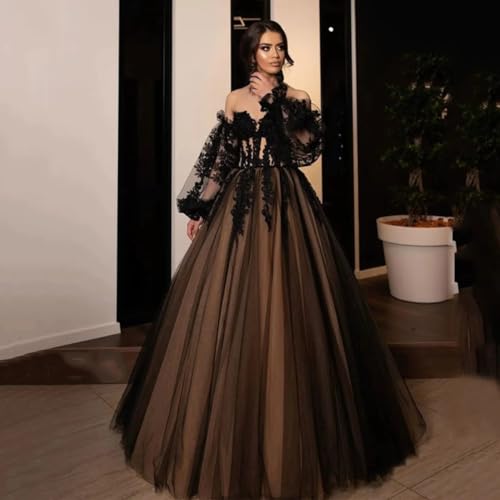 Black Wedding Dresses for Bride Long Sleeve Bridal Gown with Train Gothic Off Shoulder Wedding Gown3