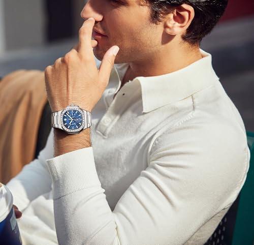 Image of Sapphero Watches for Men Waterproof Luminous Watches with Date Dial Chronograph Analog Quartz Movement Steel Stainless Business Wrist Watches Mens Gifts