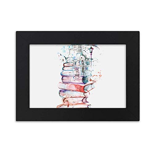 本ビル街の光の水彩画 デスクトップフォトフレーム画像ブラックは、芸術絵画7 x 9インチ