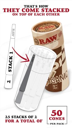 Image of RAW Cones Organic 1-1 /4 Size | 50 Pack | Pre Rolled Rolling Paper with Tips & Packing Tubes Included