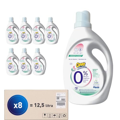Gel de lavado neutro biodegradable (26 Lavados) CLEVER NEUTRO + COLOR Detergente hipoalergénico 1,56 l multipack 8 piezas