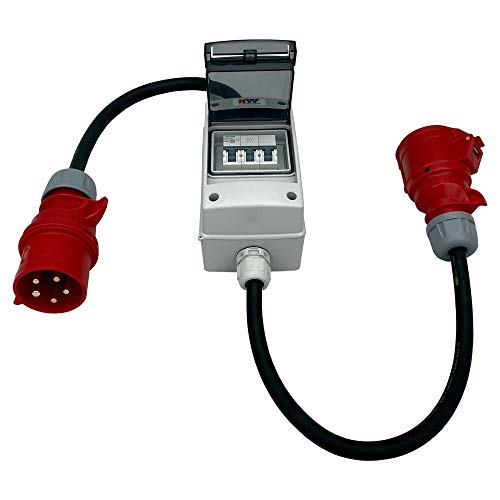 NWP CEE Adapter 32A 400V Stecker auf 16A 400V Kupplung Starkstrom - IP44 - mit Leitungsschutzschalter 3C16A - H07RN-F 5G2,5/5G4