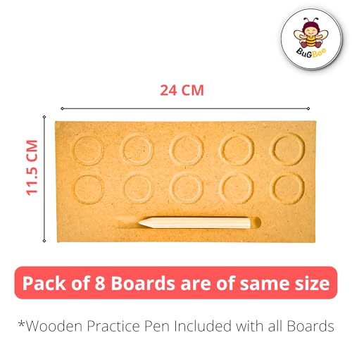 Image of BuGBee Educational Tracing Wooden Board for Kids | Counting Learning Puzzle for Children | Writing Slate for Toddlers | Montessori Toy for 2+ 3+ Years | Handwriting Practice Prewriting Board Set of 8