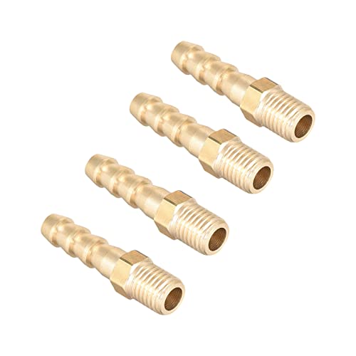 QUARKZMAN Raccordi in Ottone Metrico M8-1 Maschio Filettatura a 6mm Spina Raccordo Tubo Flessibile Connettore Adattatori per Tubo Flessibile Collegamento Giardino [4 Pezzi, Tono Oro]