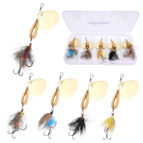 Rooster Tail Spinners Trout Lures, Fly Fishing Baits for Bass, Pike in Lake and River - Fishing Kit With Tackle Boxes