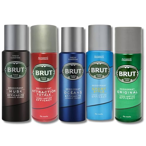 BRUT Deodorant Collection - 200ml Body Sprays Featuring BRUT Oceans Original Musk Attraction Totale and Sport Style for Long-Lasting Freshness and Confidence