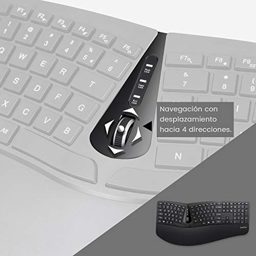 Perixx Periduo-605, Pack de Teclado Ergonómico Inalámbrico, Teclado Dividido y Ratón Vertical con reposamuñecas y Teclas de Membrana Low Profile, Layout QWERTY Español - imagen 6