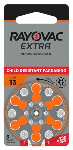 Rayovac Extra Size 13 Hearing Aid Batteries Long-Lasting Power Zinc-Air Mercury Free 1.45V Improved Child-Resistant Packaging Recyclable 60 Count (10 Packs of 6)