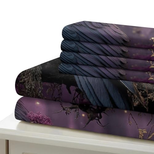 Housse de couette corbeau fermeture éclair pour lit simple sans pli