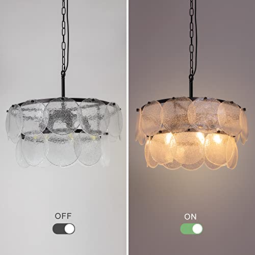 Wellmet Modern Glass Chandeliers, 2 Tiers Farmhouse Chandelier For Dining Room, Hanging Pendant Ceiling Light Fixture With Seeded Glass For Living Room, Bedrooms, Bathroom, Kitchen, W-19.69'' #TOP3