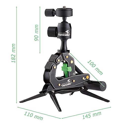 TAKEWAY Camera Clamp Mount Tabletop C Clamp Mount Stand with Phone Holder, 360°Rotatable Mini Ball Head and 1/4" Screew Quick Release Clamp for GoPro/Brinno/DSLR/MILC/SLR Camera and Smartphone by TAKEWAY - Image 7