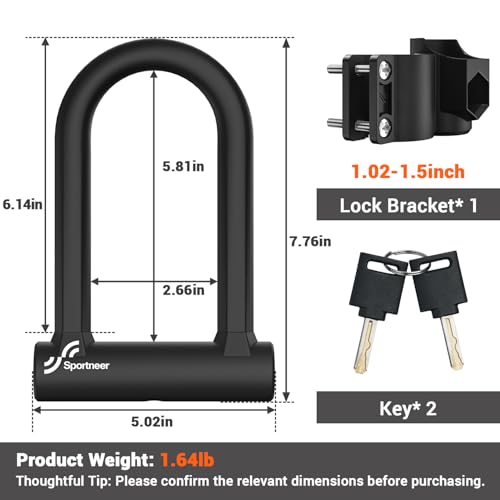 Sportneer 17mm Shackle U-Lock